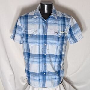 Lucky Brand Men's Pearl Button Up S/S Shirt Blue Plaid XL
